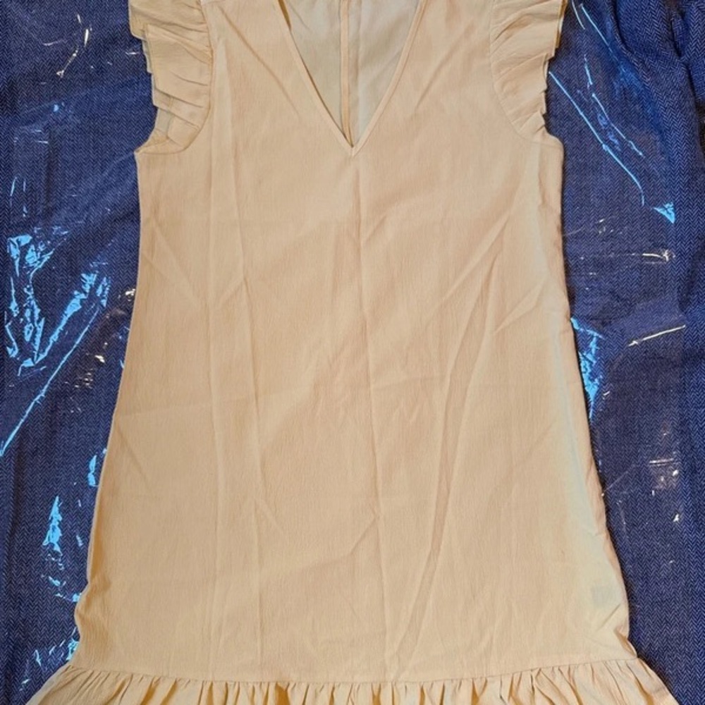 SHEIN Cream Ruffle Sleeve Mini Dress